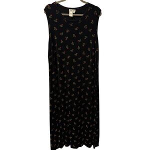 Coldwater Creek Black Floral Sleeveless Long Dress 2X Acetate Spandex dress